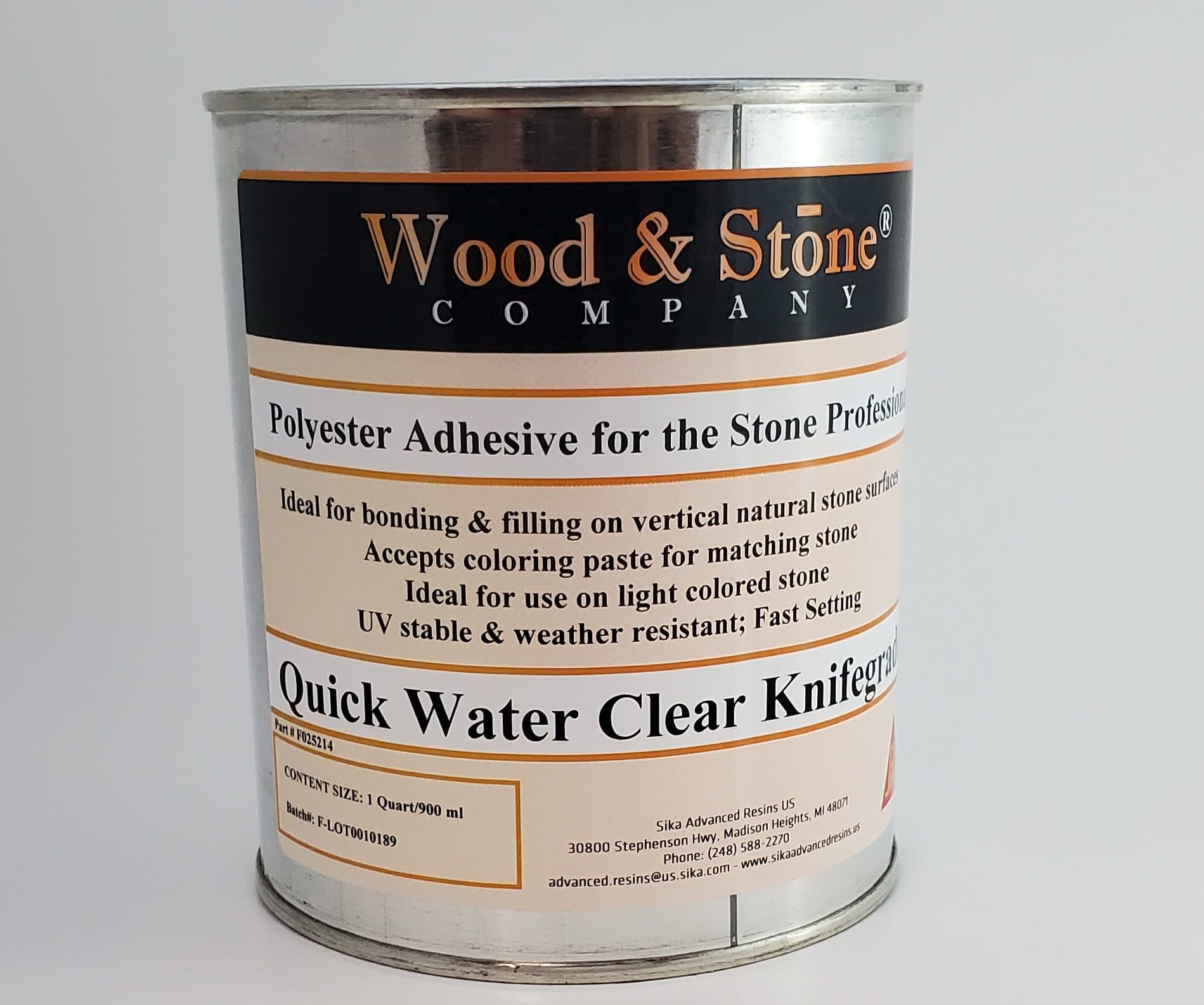 Wood and Stone Quick Water Clear Adhesive 1qt Knife Grade